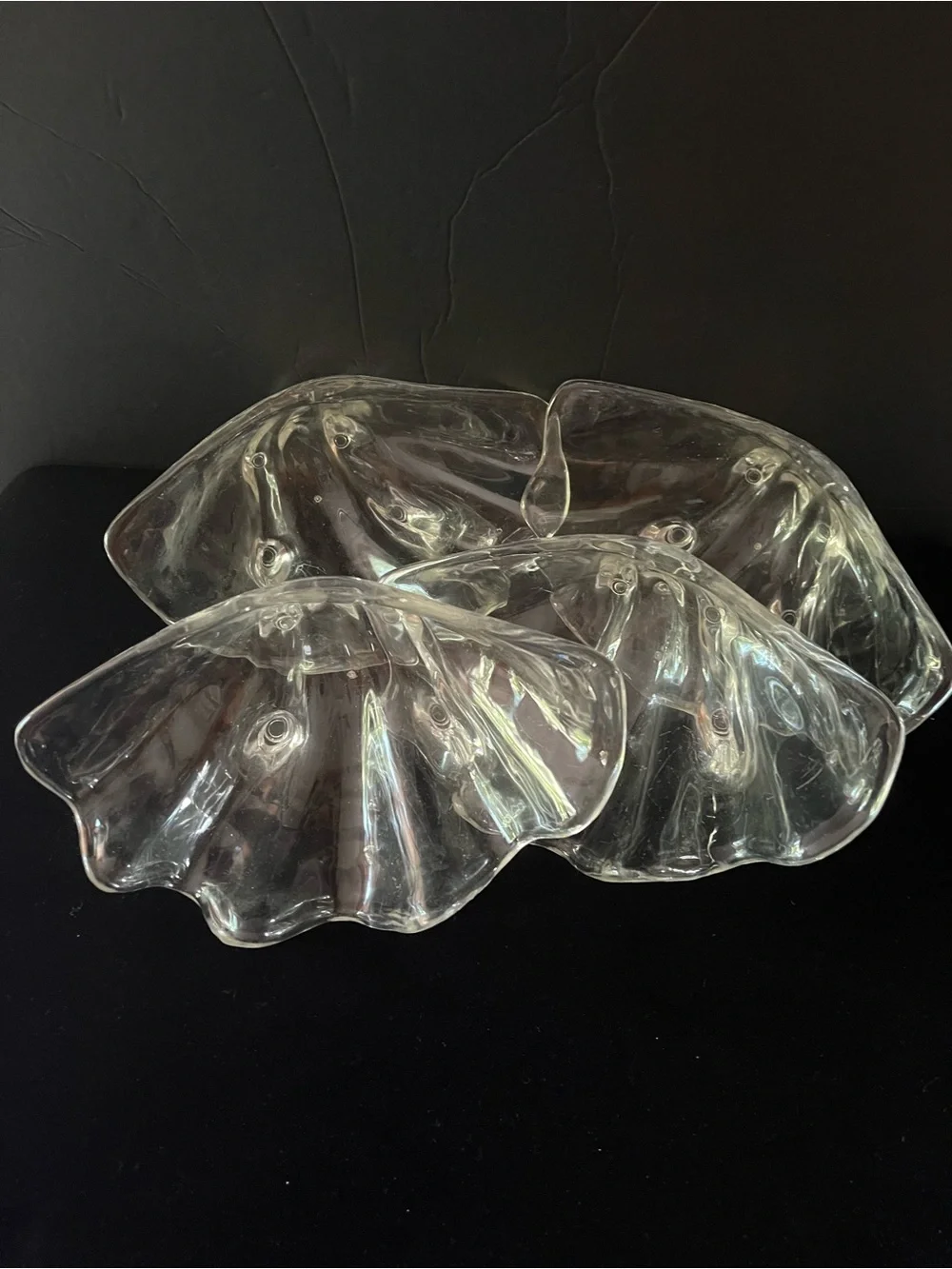 MCM Lot of Four (4) Clear Plastic Lucite Clam Shell Serving Dishes